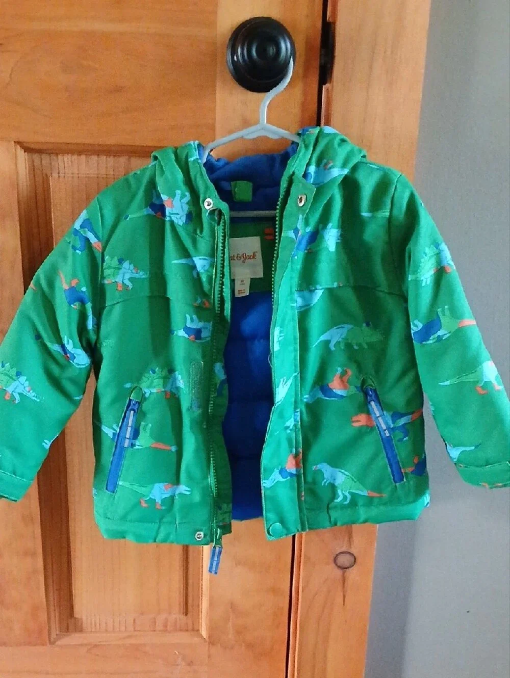 Cat & Jack Green Dino Print Puffer Jacket with Hood